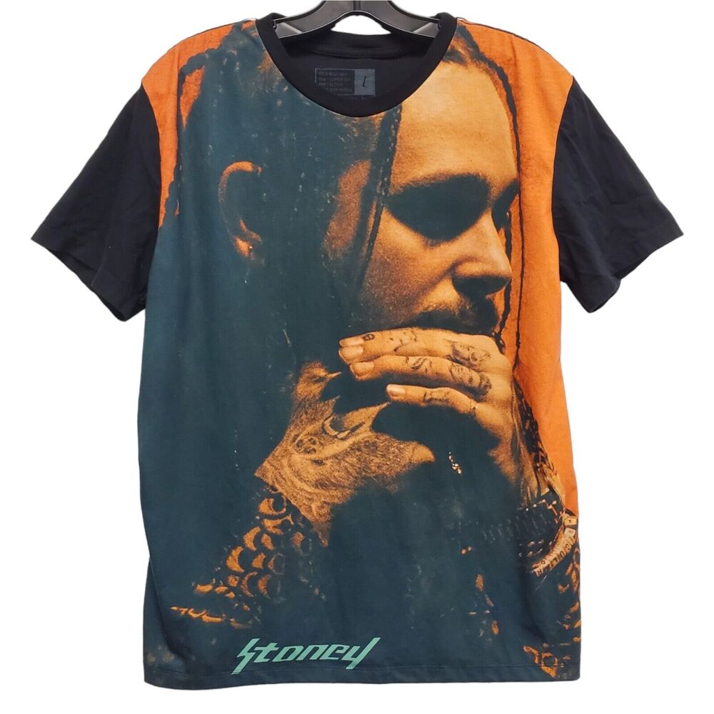 POST MALONE Shirt STONEY Adult Large Black BIG FACE PRINT Hip Hop Rap Merch
